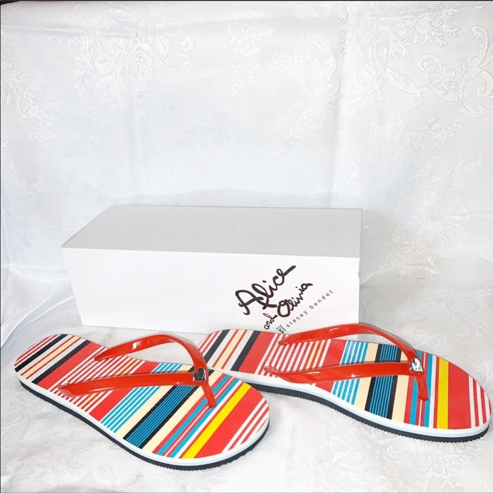 NIB Alice + Olivia Eva Multi Stripe Flip Flops 7
